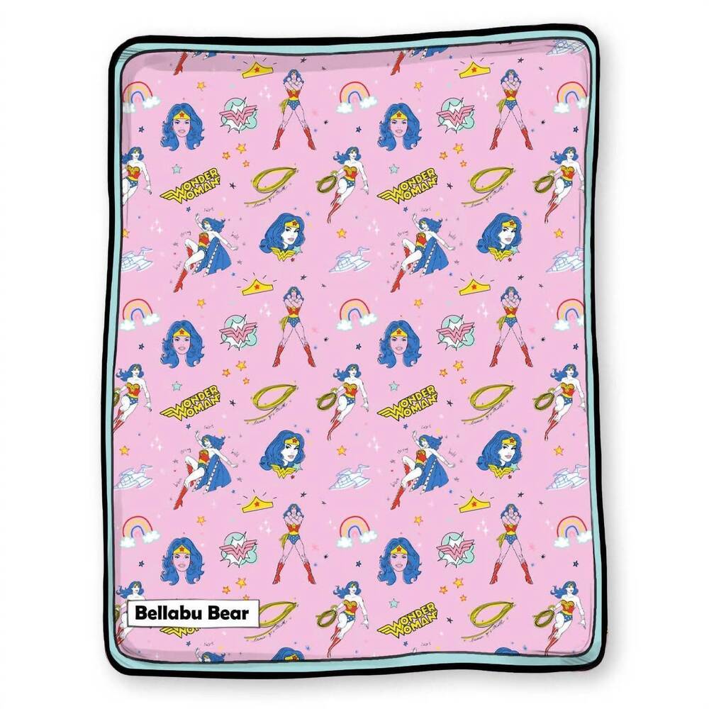 NEW BELLABU BEAR kid's wonder woman sherpa blanket in multi